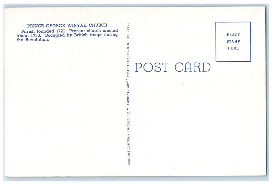 Interior Prince George Winyah Church Georgetown South Carolina SC Postcard