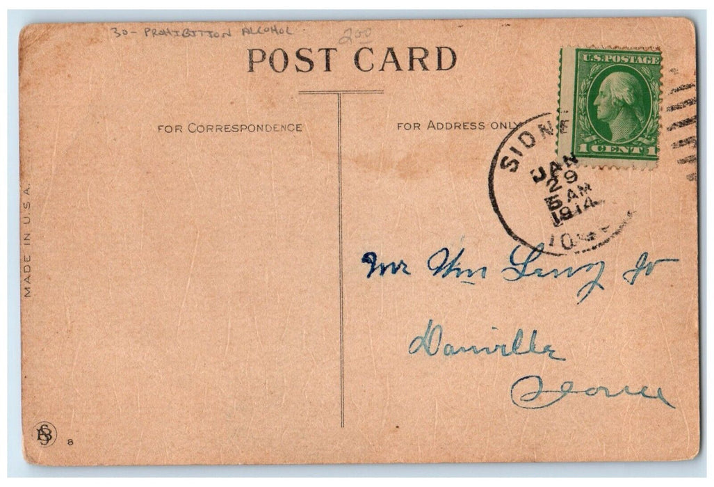 1914 Boy Dry Town Sign Prohibition Alcohol Sidney Iowa IA Antique Postcard