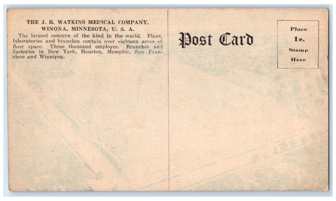 c1910 Bird's Eye View J. R. Watkins Medical Company Winona Minnesota MN Postcard