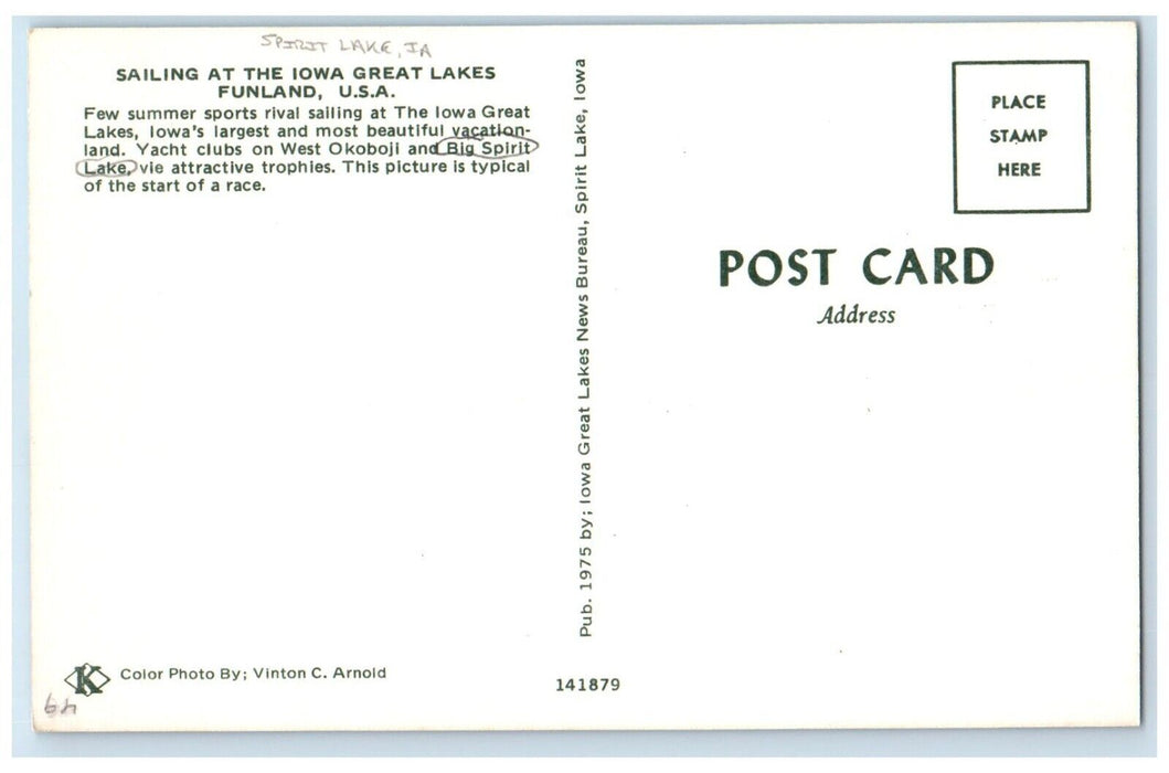 c1960 Sailing Iowa Great Lakes Funland Spirit Lake Iowa Antique Vintage Postcard