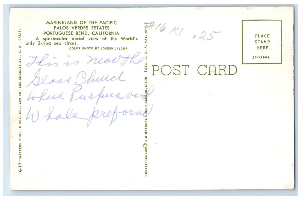 1960 Marineland Pacific Palos Verdes Estates Portuguese Bend California Postcard