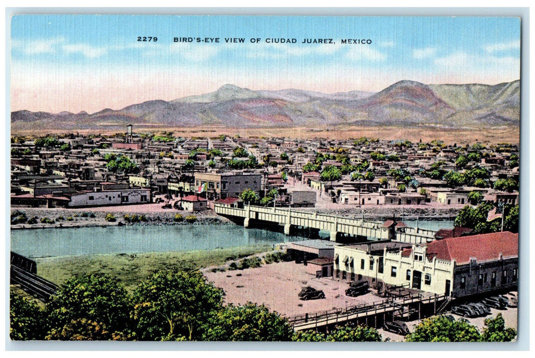 c1930's Bird's Eye View of Ciudad Juarez Mexico Vintage Unposted Postcard