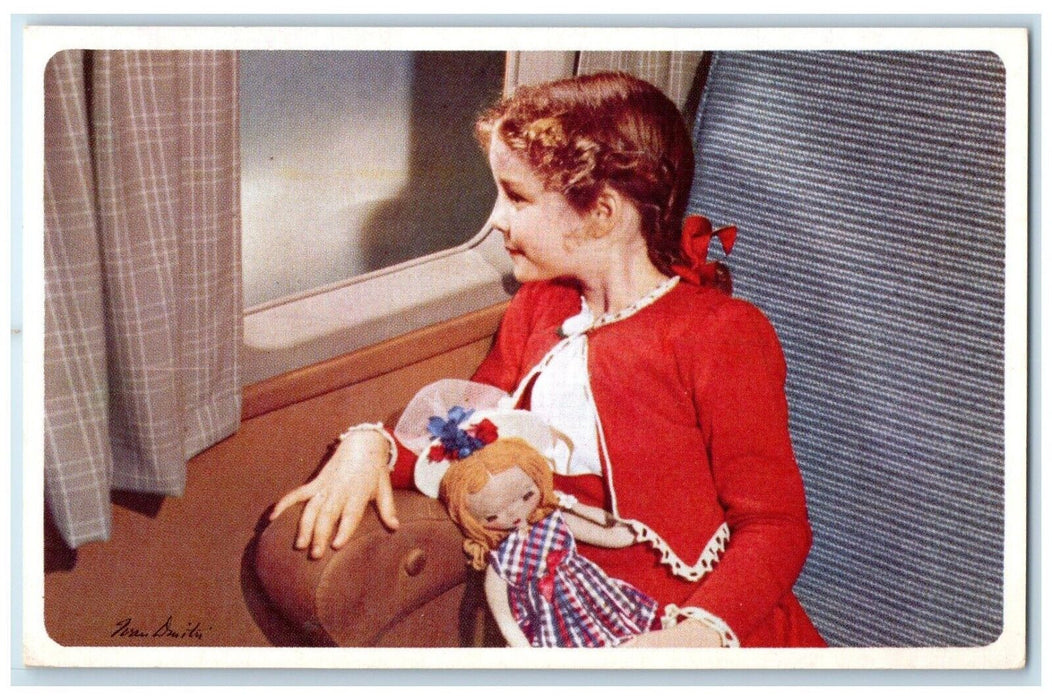 American Airlines Sky High Geography Flagship Little Girl Antique Postcard