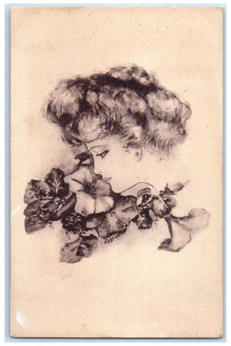 1909 Pretty Woman Fantasy Flowers Cobb Shinn Montpelier Ohio OH Antique Postcard