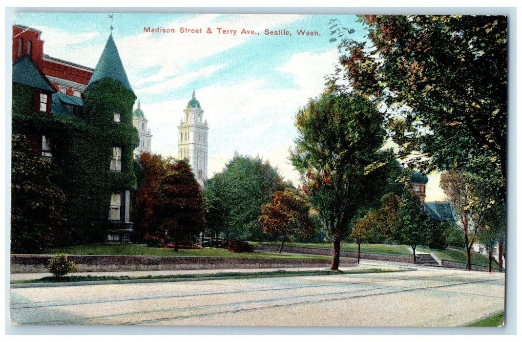 c1910 Madison Street Terry Ave Buildings Seattle Washington WA Vintage Postcard