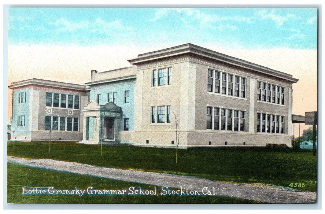 1910 Lottie Grunsky Grammar School Building Stockton California Vintage Postcard