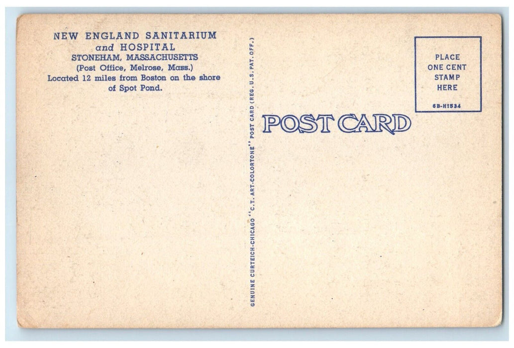 c1940 New England Sanitarium Hospital Stoneham Massachusetts MA Vintage Postcard
