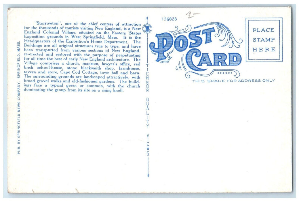 c1940 Storrowton New England Village Eastern States Springfield Vintage Postcard