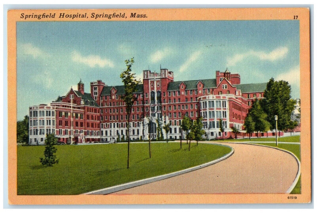 1953 Springfield Hospital Exterior Building Springfield Massachusetts Postcard