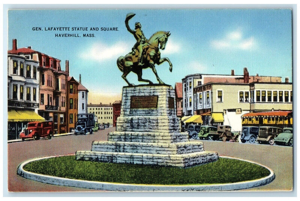 c1940 Gen Lafayette Statue Square Haverhill Massachusetts MA Unposted Postcard