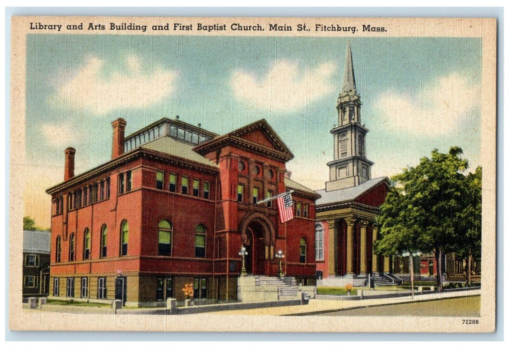 1940 Library Arts Building First Baptist Church Fitchburg Massachusetts Postcard