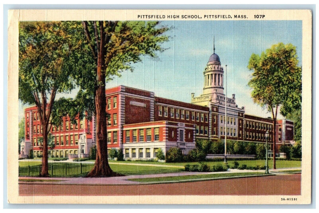 1951 Pittsfield High School Exterior Building Pittsfield Massachusetts Postcard