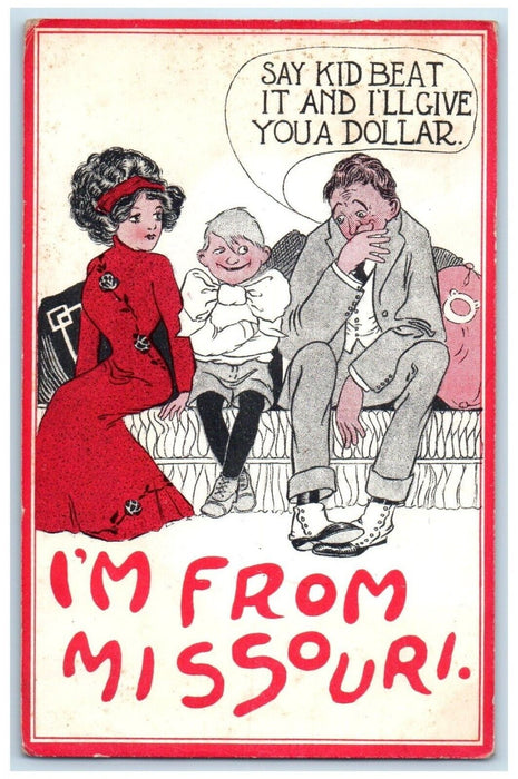 1912 Sad Kid Beat It And I'll Give You A Dollar From Missouri Duluth MN Postcard