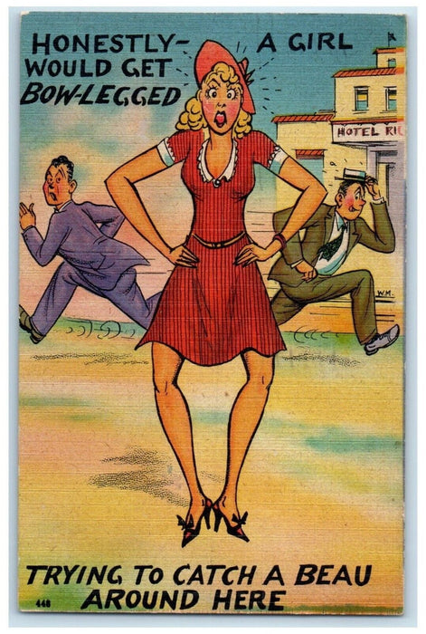 1945 A Girl Would Get Bow Legged Los Angeles California CA Vintage Postcard