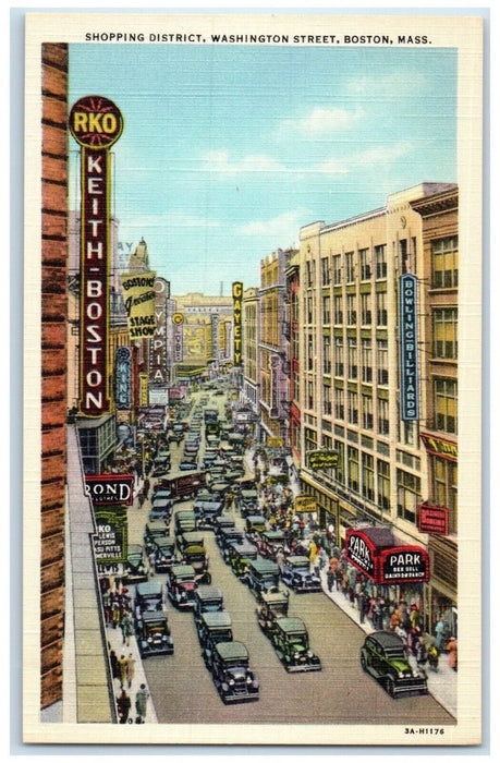 c1940 Shopping District Washington Street Exterior Boston Massachusetts Postcard