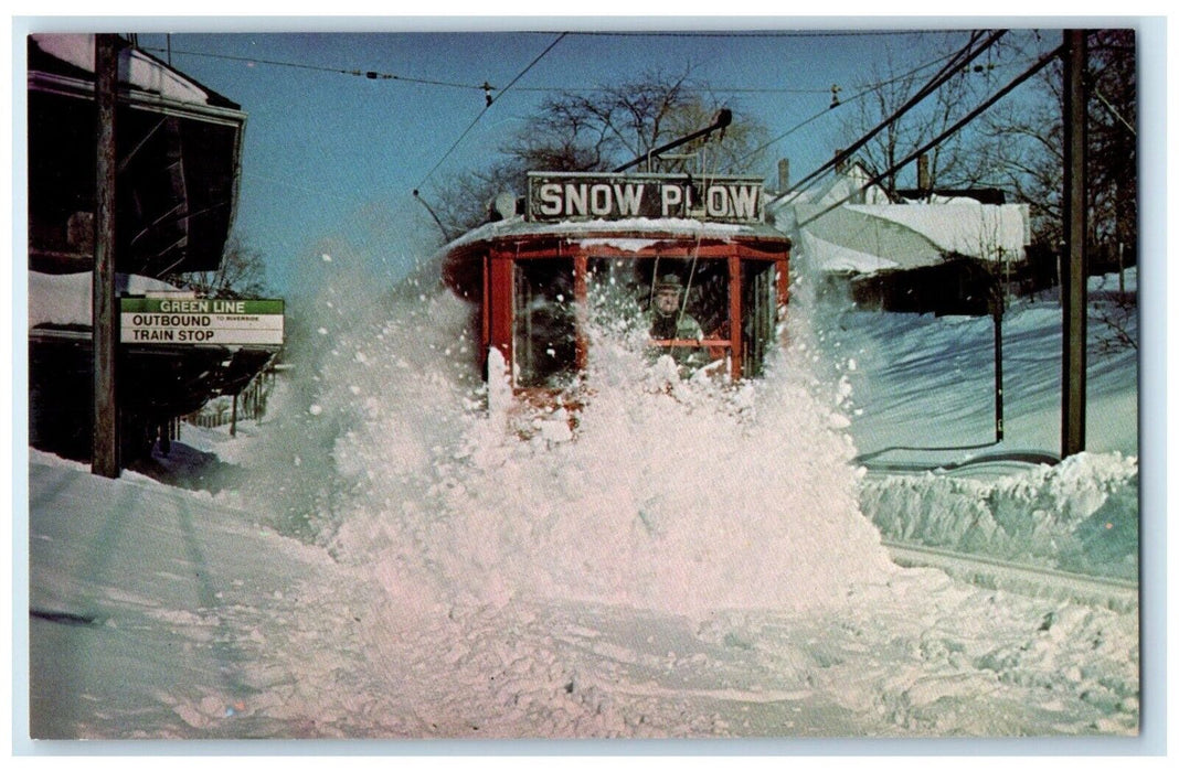 c1978 MBTA Snow Plow Blizzard Metropolitan Boston Massachusetts Vintage Postcard