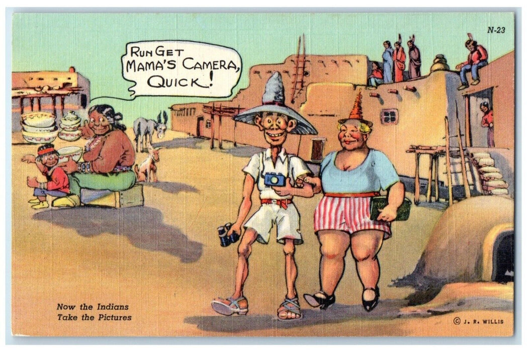 c1930's Native American Pueblo Indian Tourist Humor Mama's Camera Postcard