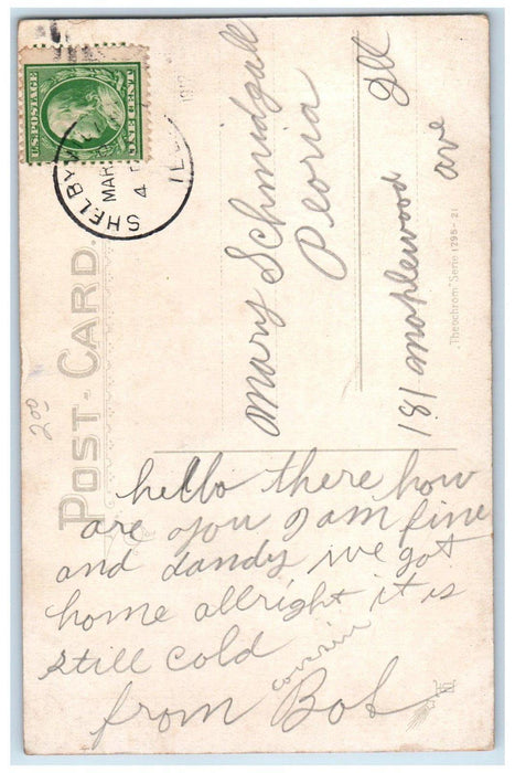 1912 Couple Romance Kissing Lilly Pad Shelbyville Illinois IL Antique Postcard
