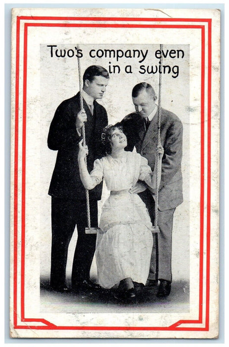 c1910's Woman Two's Company Even In A Swing Burlington IA Antique Postcard