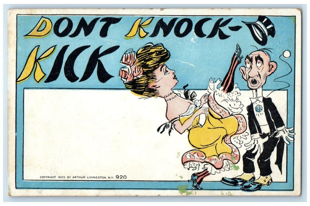 c1905 Pretty Woman Kick His Husband Dont Knock Kick Unposted Antique Postcard