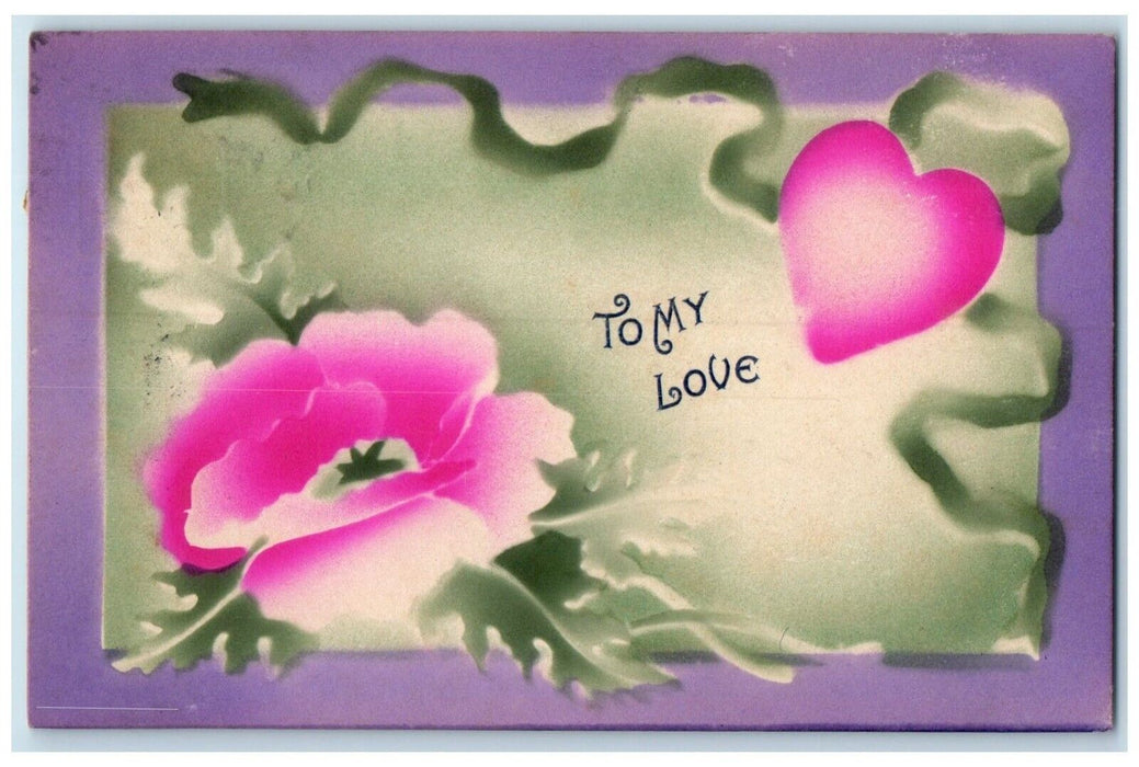 1910 Valentine Heart Flowers Carthage Illinois IL Posted Antique Postcard