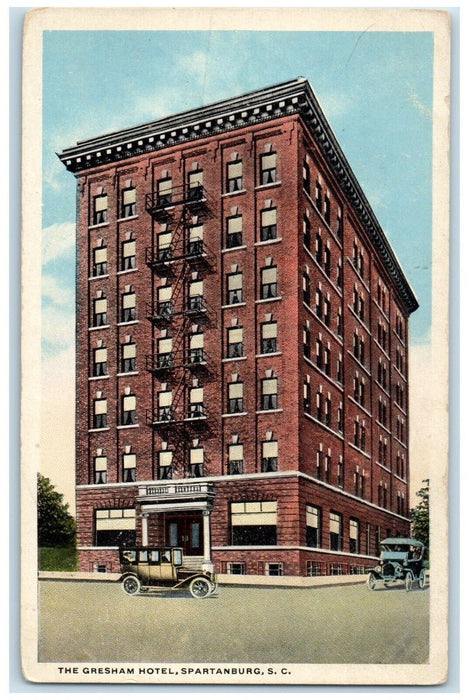 c1930's The Gresham Hotel Building Cars Spartanburg South Carolina SC Postcard