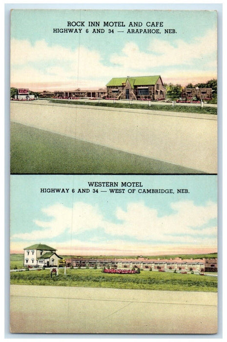 c1930's Rock Inn Motel Cafe Arapahoe NE And Western Motel Cambridge NE Postcard