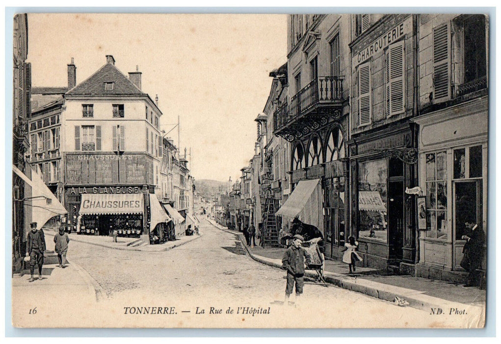 c1910 The Street of Hospital Tonnerre Bourgogne-Franche-Comté France Postcard