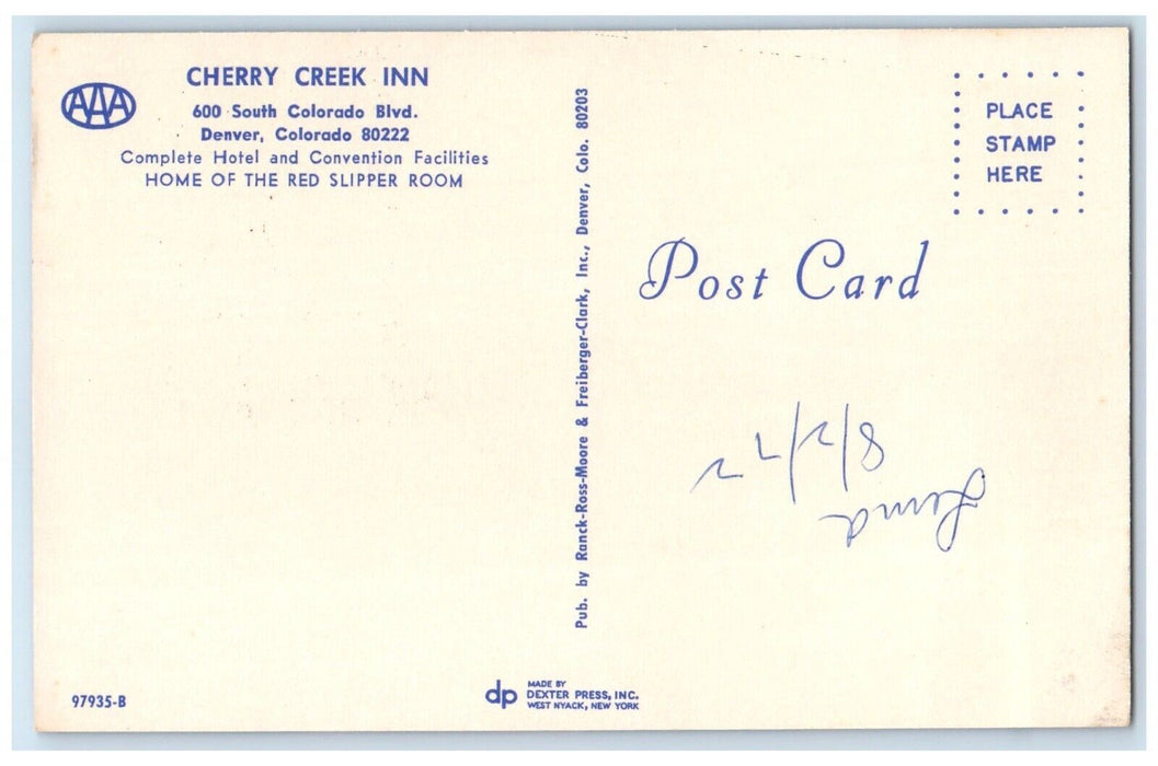 1972 The Red Slipper Lounge Cherry Creek Inn Denver Colorado CO Posted  Postcard