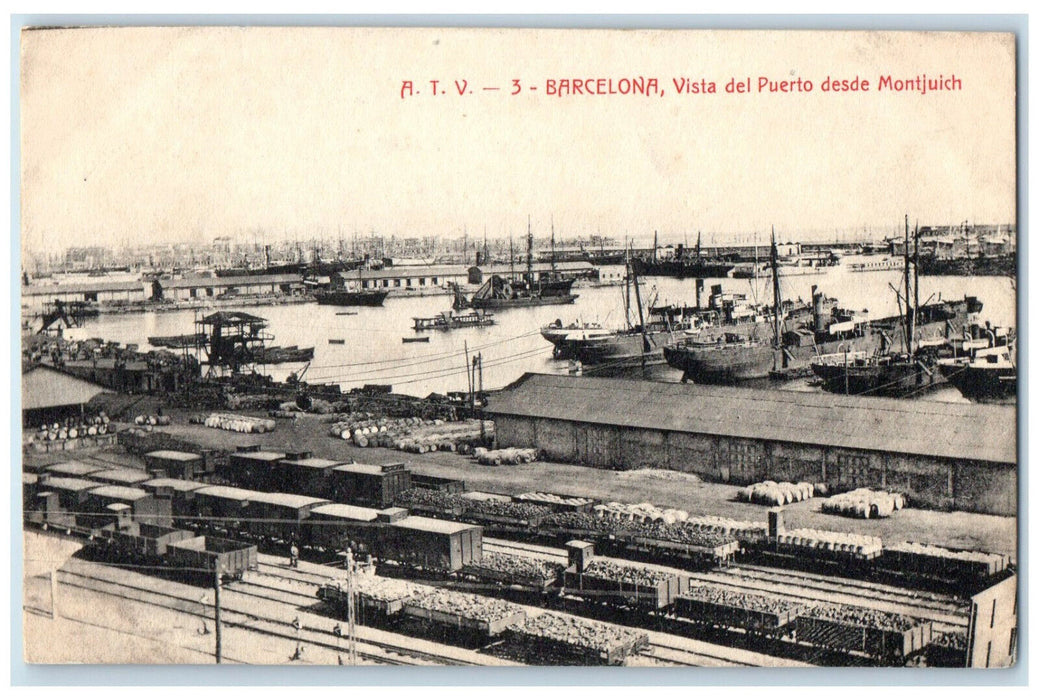 c1920's View Of The Port From Montjuic Barcelona Spain ATV 3 Postcard