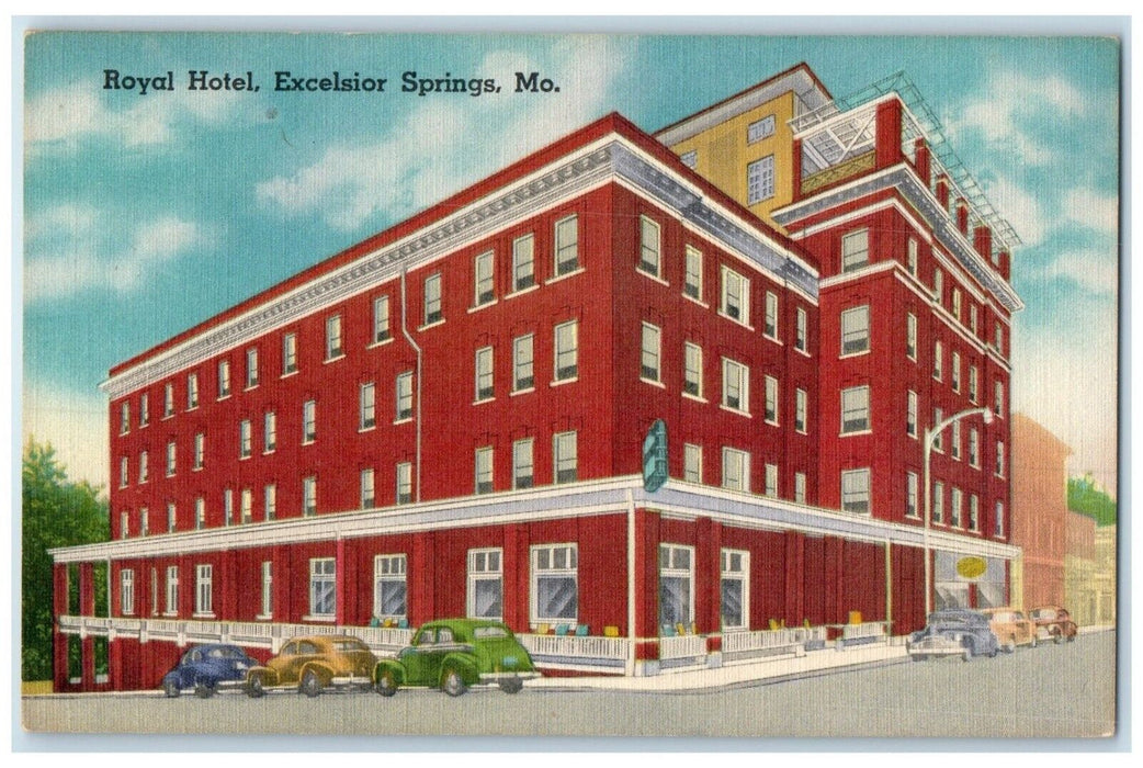c1940's Royal Hotel Building Cars Excelsior Springs Missouri MO Vintage Postcard