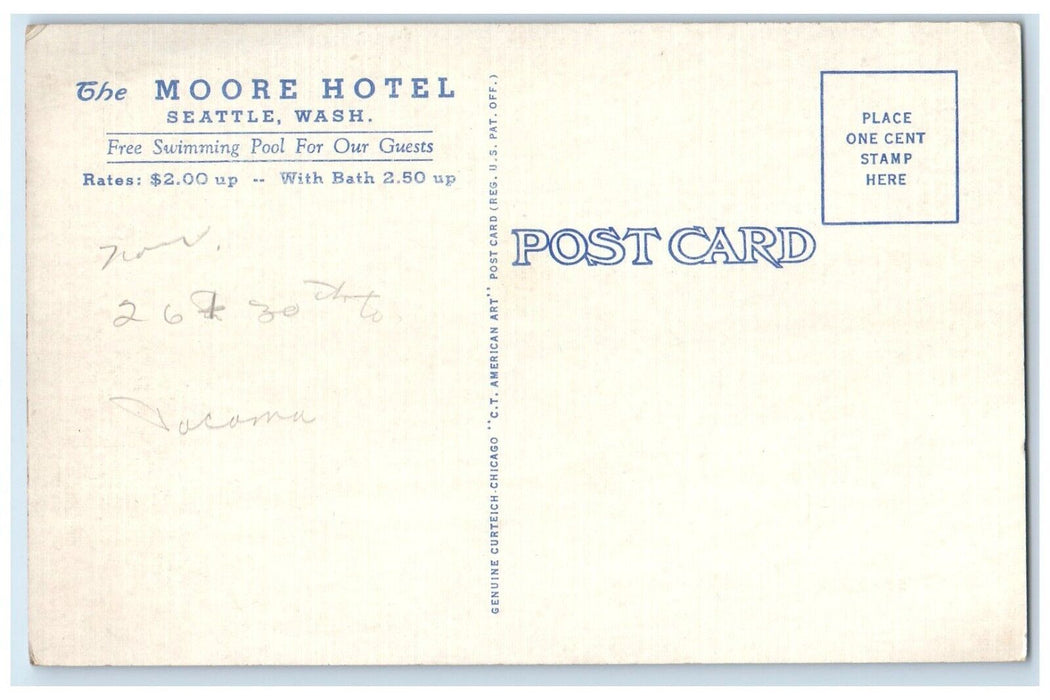 c1930's Moore Hotel Building Lobby Seattle Washington WA Dual View Postcard