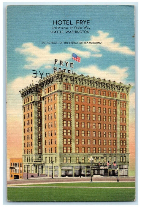 1947 Hotel Frye Building Seattle Washington WA, San Francisco CA Posted Postcard