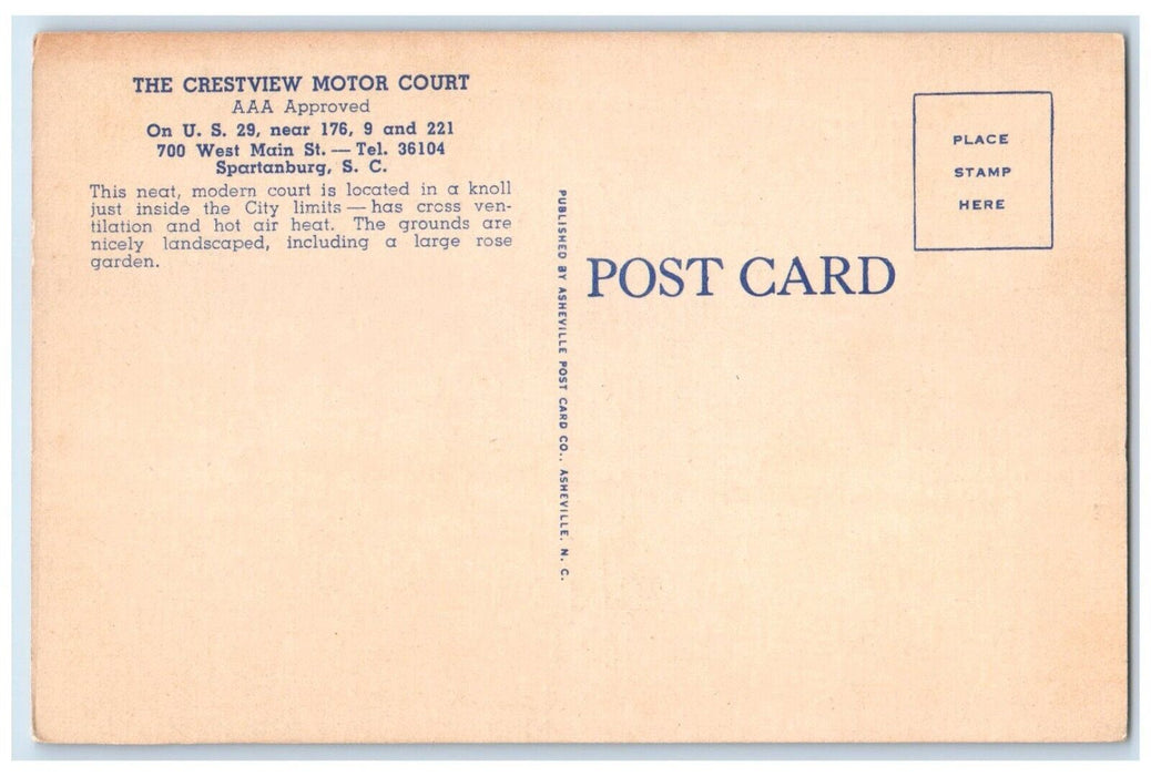 c1930's The Crestview Motor Court Spartanburg South Carolina SC Vintage Postcard