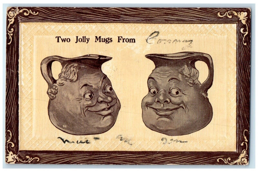 1912 Two Jolly Mugs Face From Conway New Hampshire NH Posted Antique Postcard