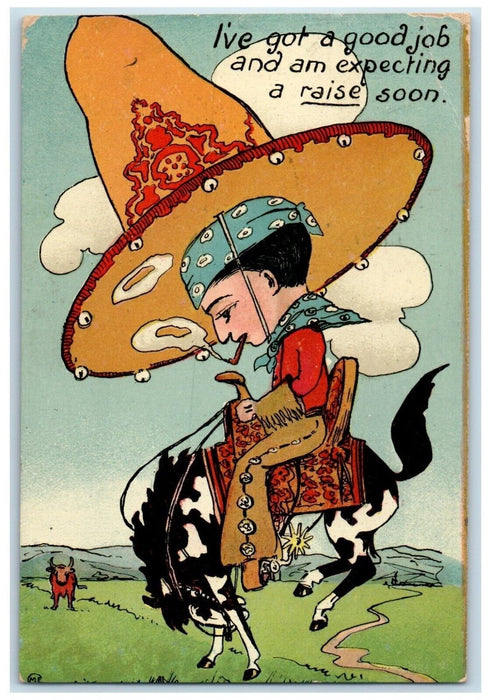 1910 Caricature Cowboy Rodeo Bucking Bronco San Francisco CA Antique Postcard