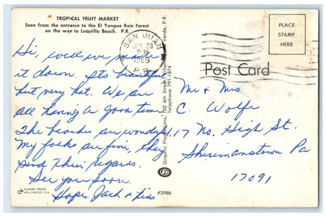 1969 Tropical Fruit Market El Yungue Rain Forest Puerto Rico Postcard