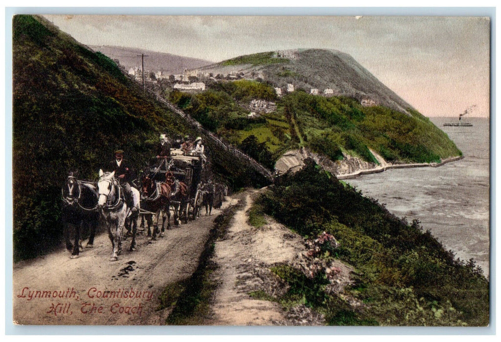 c1910 Lynmouth Countisbury Hill The Coach England Unposted Postcard