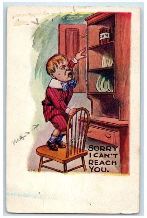 1907 Little Boy Reaching The Jam Embossed Ottawa Kansas KS Antique Postcard