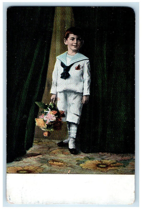1908 Little Boy With Flowers Columbus Ohio OH Posted Antique Postcard