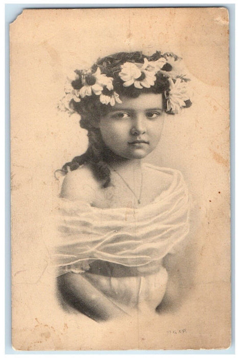 c1910's Pretty Girl Curly Hair Flowers RPPC Photo Unposted Antique Postcard