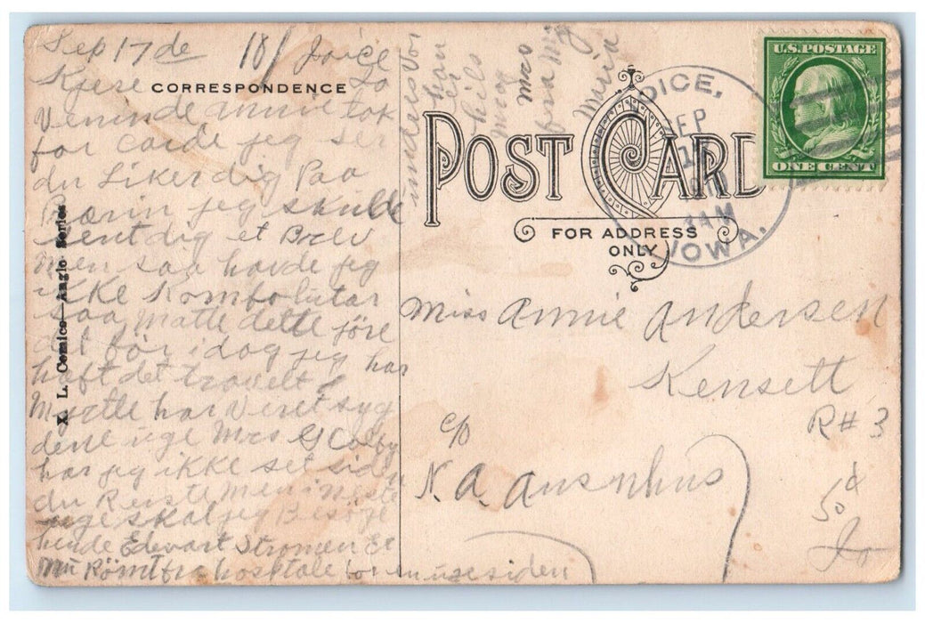 1910 Woman Stitching Pants Close Up The Rear Joice Iowa IA Antique Postcard