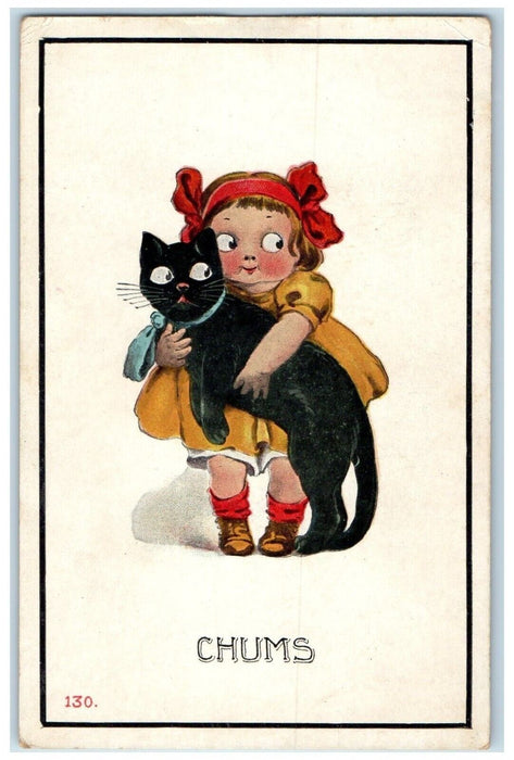 c1910's Cute Little Girl Black Cat Chums Wall Detroit Michigan MI Postcard