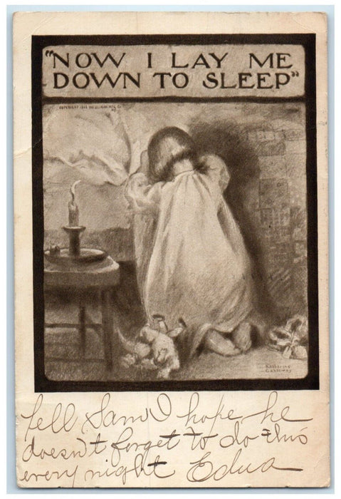 1909 Girl I Lay Me Down To Sleep Albany New York NY Posted Antique Postcard