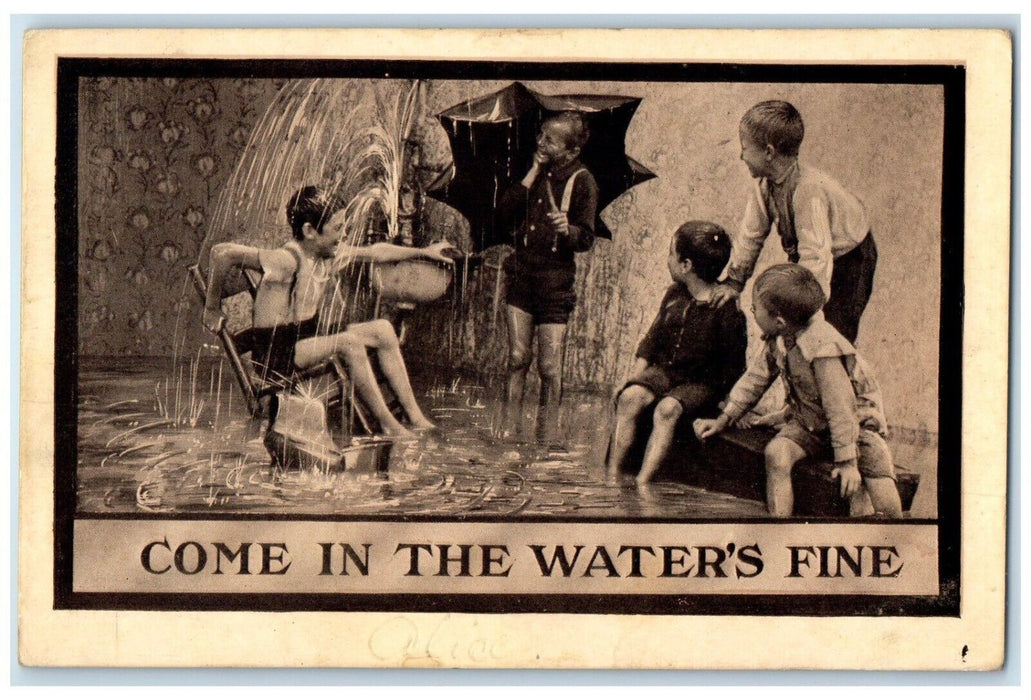 1910 Children Playing Come In The Water's Fine Tell City Indiana IN Postcard