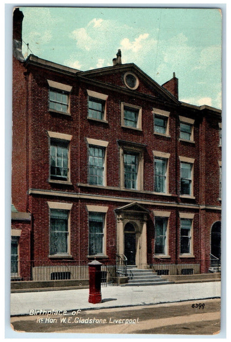 c1910 Birthplace of Hon W.E. Gladstone Liverpool England Unposted Postcard