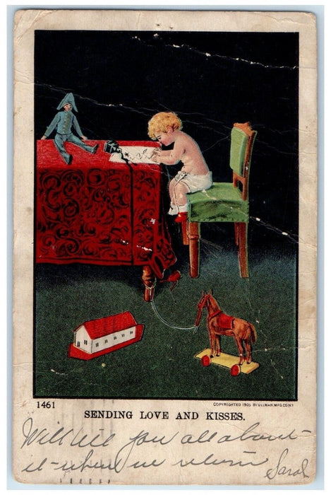 1906 Little Kid Writing Sending Love And Kisses Cincinnati Ohio OH Postcard