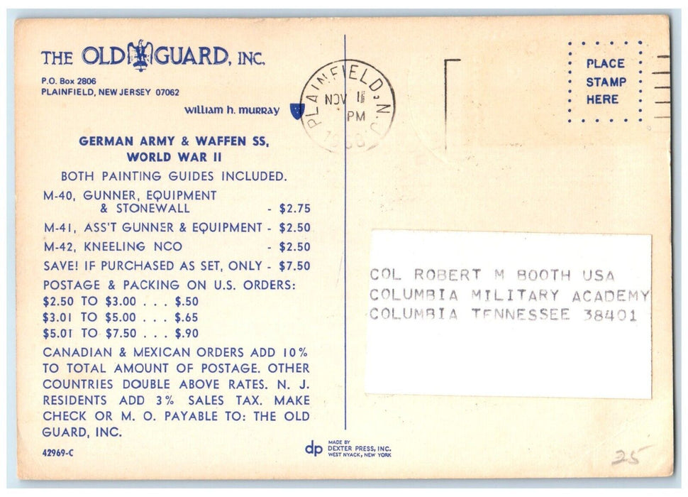 1968 Waffen SS Division Das Reigh Plainfield New Jersey NJ Advertising Postcard