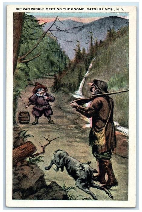 c1920's RIP Van Winkle Meeting The Gnome Catskill Mts. New York NY Postcard