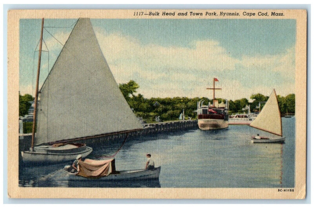 1956 Bulk Head Town Park Hyannis Cape Cod Massachusetts Vintage Antique Postcard